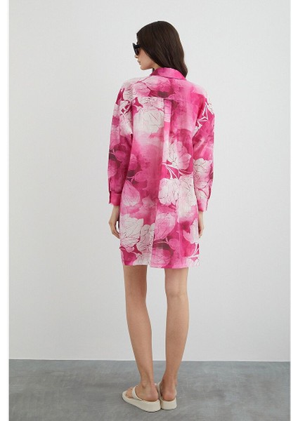 Arkası Uzun Çiçek Desenli Gömlek Elbise fırsatları