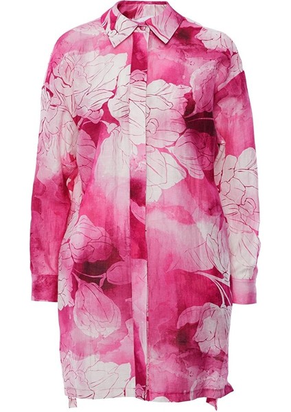 Arkası Uzun Çiçek Desenli Gömlek Elbise indirimleri