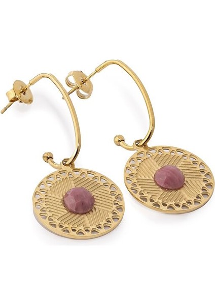 Zeni Gold Pembe Doğal Taşlı Altın Kaplama Çelik Kadın Küpe fiyatları