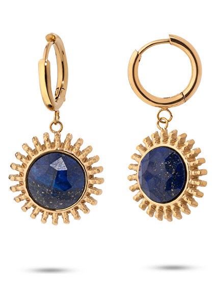 Sun Gold Lacivert Doğal Taşlı Altın Kaplama Çelik Kadın Küpe