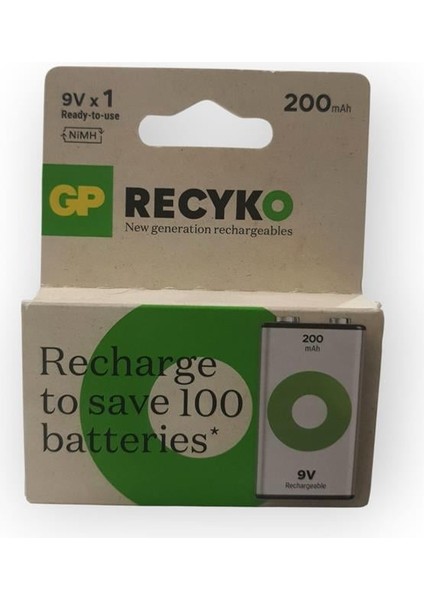 Batteries Recyko+ 200 9V Boy Ni-Mh Şarjlı Pil, 8.4 Volt