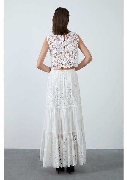 Dantel Detaylı Uzun Ekru Etek fırsatları