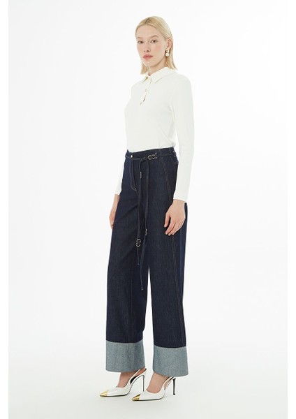Duble Paçalı Kuşaklı Jean Pantolon