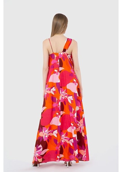 Taş Broş Detaylı Tek Omuz Uzun Turuncu Elbise fiyatları