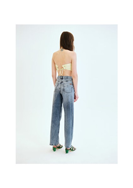 Açık Indigo Kadın Yüksek Bel Straight Denim Pantolon DT10030 fırsatları