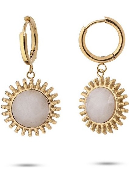 Sun Gold Beyaz Doğal Taşlı Altın Kaplama Çelik Kadın Küpe