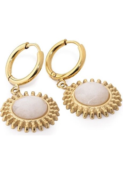 Sun Gold Beyaz Doğal Taşlı Altın Kaplama Çelik Kadın Küpe fiyatları