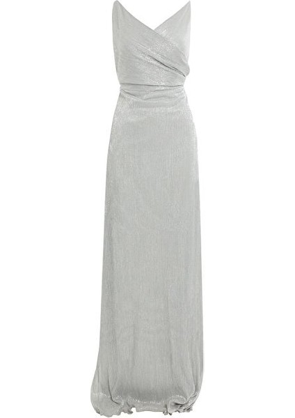 Sırt Dekolteli Uzun Gri Elbise