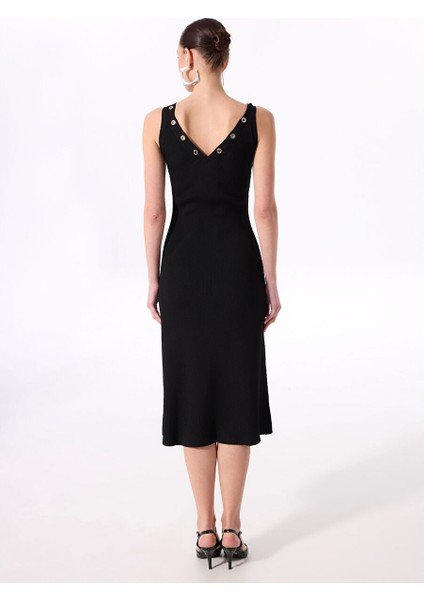 Siyah Kadın V Yaka Maksi Triko Elbise F5SL-ELB0223 indirimleri