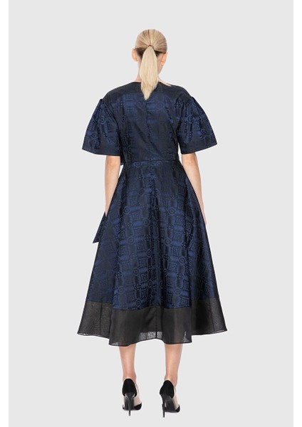 Fiyonk Detaylı V Yaka Midi Lacivert Elbise modelleri