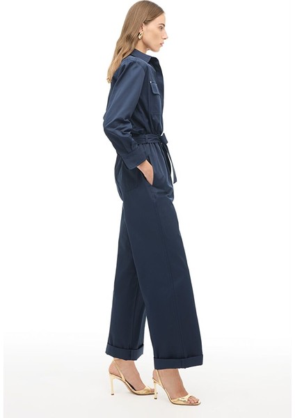 Lacivert Gömlek Yaka Boru Paça Tulum modelleri