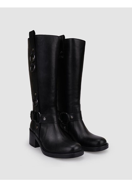 %100 Hakiki Deri Siyah Toka Detaylı Kadın Çizme fiyatları