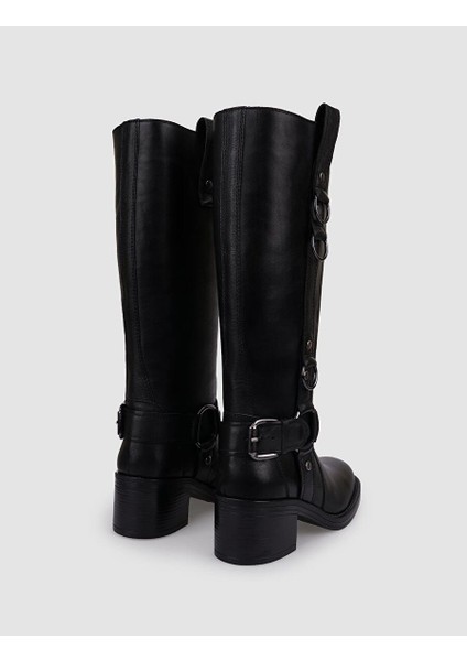 %100 Hakiki Deri Siyah Toka Detaylı Kadın Çizme modelleri
