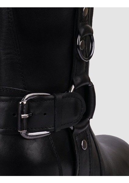 %100 Hakiki Deri Siyah Toka Detaylı Kadın Çizme fırsatları