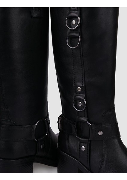 %100 Hakiki Deri Siyah Toka Detaylı Kadın Çizme indirimleri