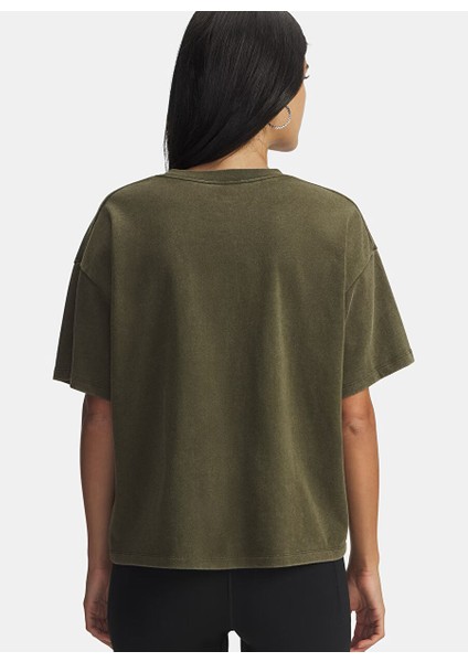 6007690-308-UA Hwt Boxy Wash Ss Yeşil Bisiklet Crop Düz Kadın T-Shirt fiyatları