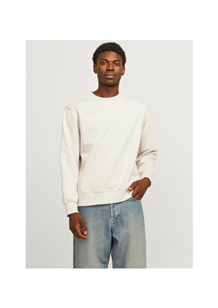 Ekru Erkek Bisiklet Oversize Sweatshirt 12259945_JJEURBAN Edge Sweat Crew N