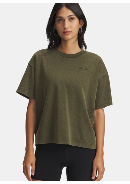 6007690-308-UA Hwt Boxy Wash Ss Yeşil Bisiklet Crop Düz Kadın T-Shirt