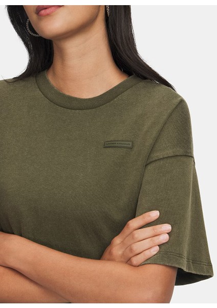 6007690-308-UA Hwt Boxy Wash Ss Yeşil Bisiklet Crop Düz Kadın T-Shirt modelleri