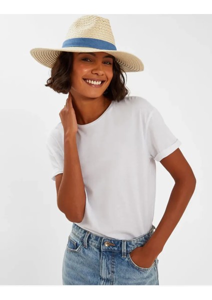 Denim Trim Hasır Şapka fırsatları