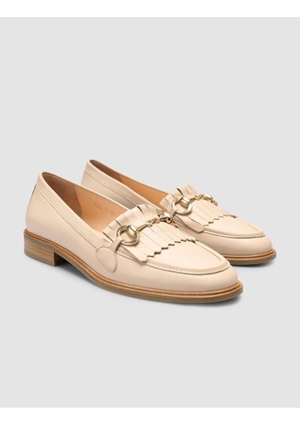 %100 Hakiki Deri Bej Kadın Püsküllü Loafer fiyatları