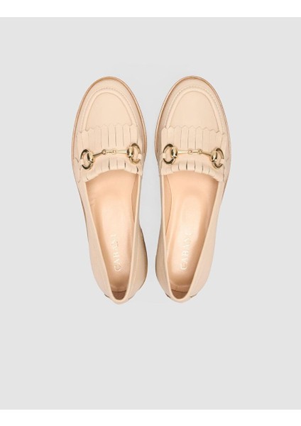 %100 Hakiki Deri Bej Kadın Püsküllü Loafer fırsatları