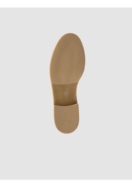%100 Hakiki Deri Bej Kadın Püsküllü Loafer