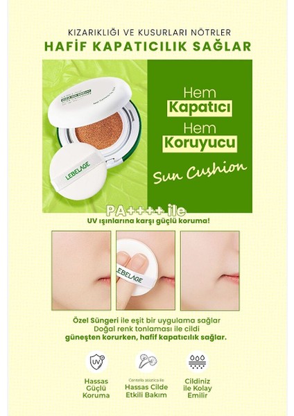 Yağlanma Karşıtı Centella Içeren Kapatıcı Güneş Koruyucu Lebelage No Sebum Cushion SPF50+ Pa++++ fiyatları