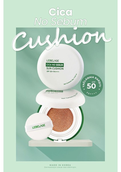 Yağlanma Karşıtı Centella Içeren Kapatıcı Güneş Koruyucu Lebelage No Sebum Cushion SPF50+ Pa++++ fırsatları