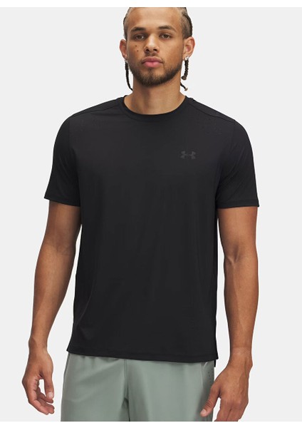 1389802-001-UA Launch Elite Shortsl Siyah Bisiklet Yaka Normal Düz Erkek T-Shirt