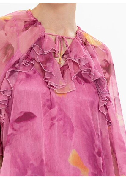 Volanlı Şifon Uzun Pembe Elbise modelleri