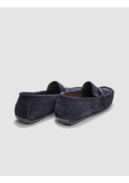 Hakiki Deri Lacivert Süet Tokalı Erkek Loafer modelleri