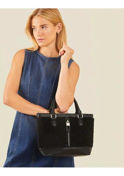 Kürklü El Çantası Siyah