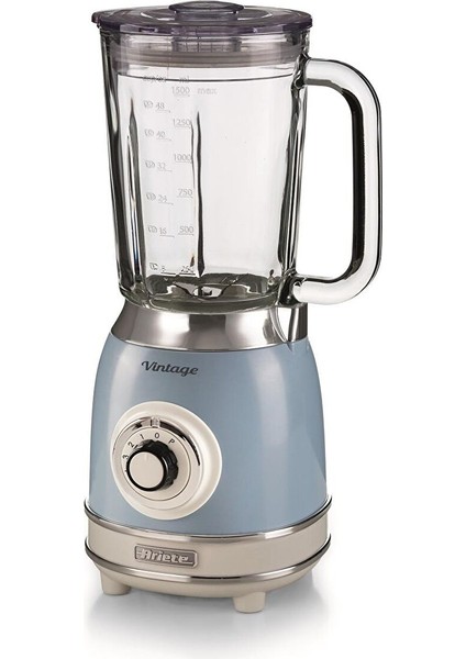Vintage Buz Kırma Fonksiyonlu Smoothie Cam Blender Mavi