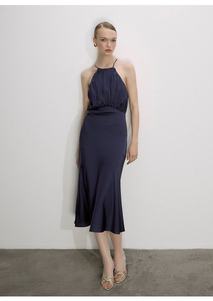 Reese Saten Elbise Gece Mavisi