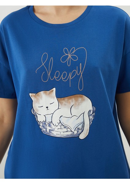 Yeni Sezon Bisiklet Yaka Baskılı Kadın Pijama Takımı fırsatları