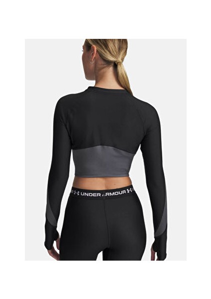 6003981-004-UA Hg Rib 1/4 Zip Siyah Fermuarlı Crop Parçalı Kadın T-Shirt fiyatları