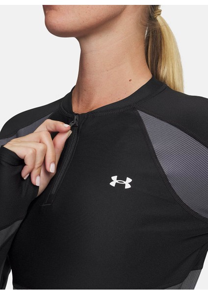 6003981-004-UA Hg Rib 1/4 Zip Siyah Fermuarlı Crop Parçalı Kadın T-Shirt modelleri