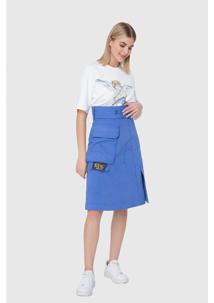 Kapaklı Torba Cep ve Jakron Detaylı Jean Etek