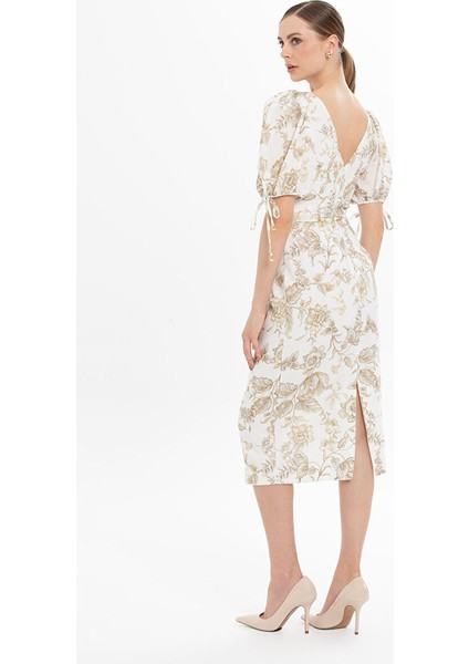 Karpuz Kollu Midi Bej Elbise fırsatları