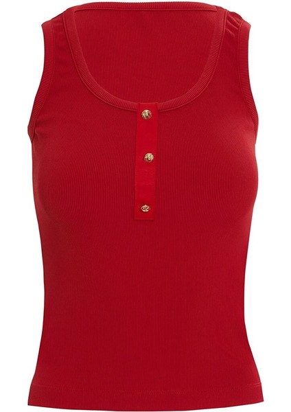 Önü Düğmeli Kırmızı Atlet