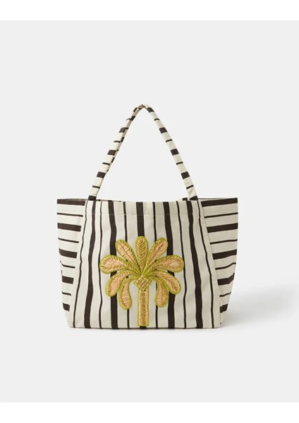 Çizgili Palmiye Nakışlı Omuz Çantası fiyatları
