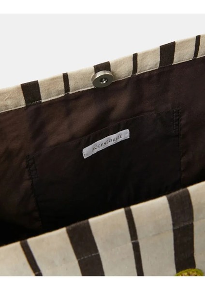 Çizgili Palmiye Nakışlı Omuz Çantası indirimleri