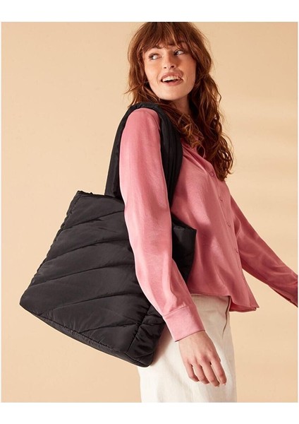 Recycled Nylon Quilted Shopper Black