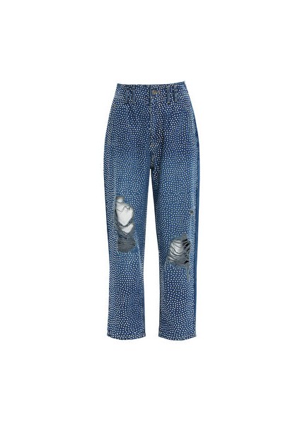Beli Lastikli Eskitme Efektli Jagron Detaylı Mavi Mom Jean