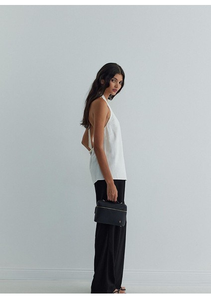 Ekru Serena Bağlamalı Keten Yelek Bluz