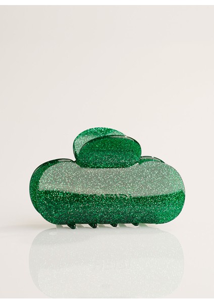 Trifoil Çiçek Yeşil Simli Toka