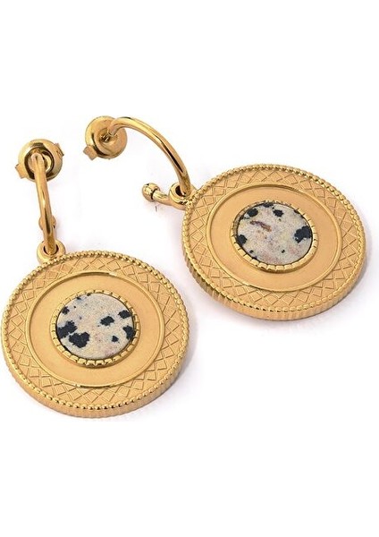 Tiana Desenli Doğal Taşlı 14 Ayar Altın Kaplama Çelik Kadın Küpe