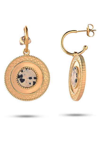 Tiana Desenli Doğal Taşlı 14 Ayar Altın Kaplama Çelik Kadın Küpe fiyatları