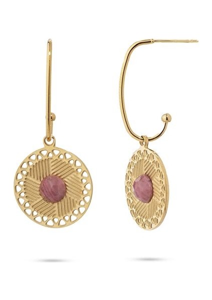 Zeni Gold Pembe Doğal Taşlı Altın Kaplama Çelik Kadın Küpe